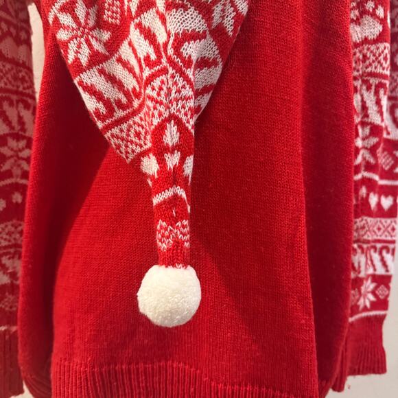 Santa Claws Cat Ugly Christmas Sweater Hoodie Red Sequin Holiday Knit Medium - Picture 6 of 10